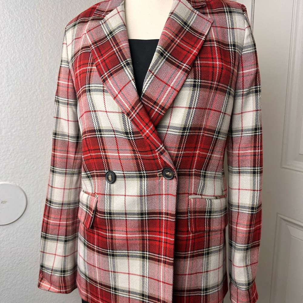 H&M Red and White Plaid Blazer